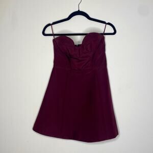 Keepsake Strapless Sweetheart Mini Cocktail Dress - Maroon - Size Small